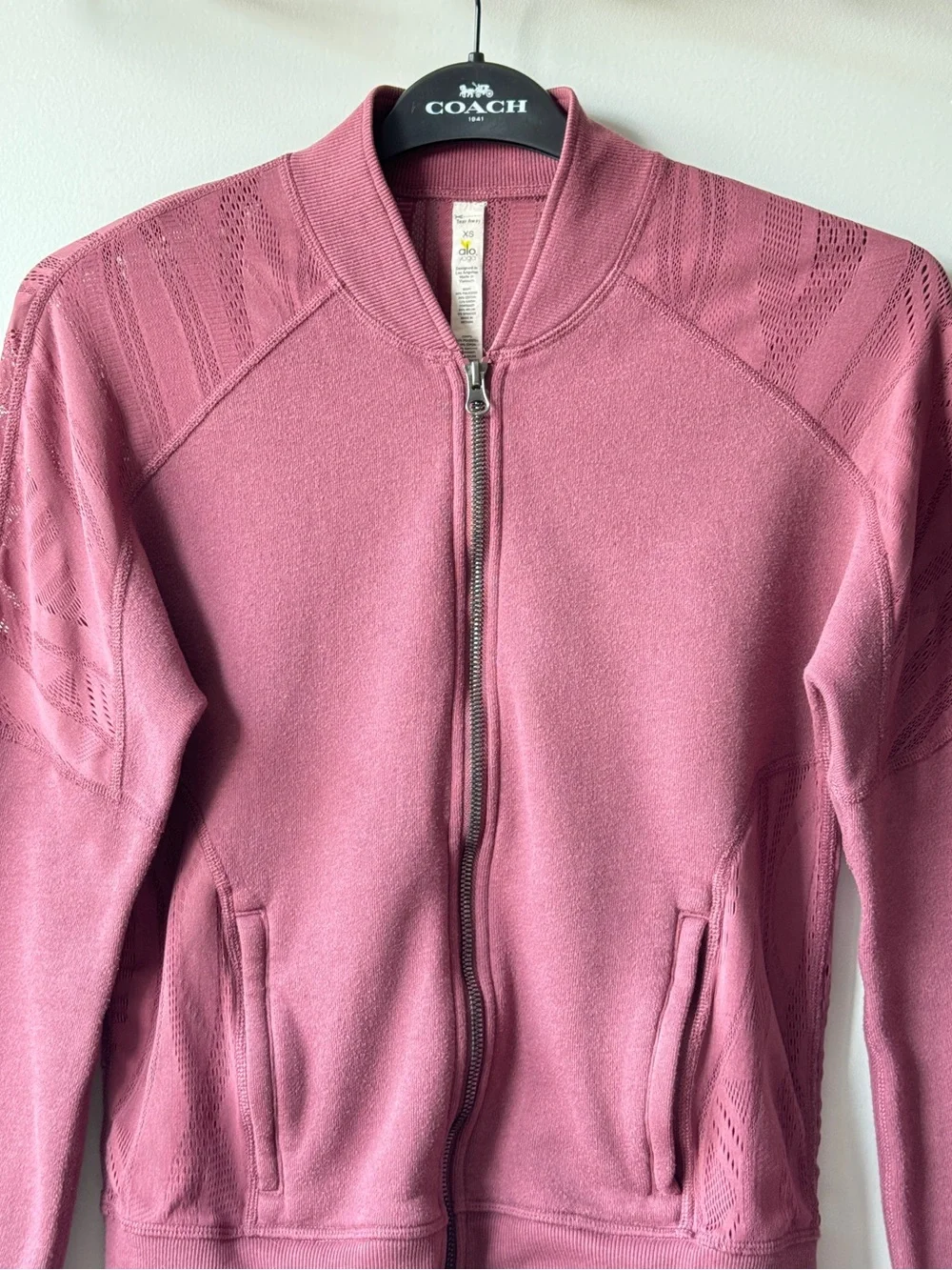 Alo Yoga Tempt Lace Yoke Bomber Jacket - Mauve Pink - Size XS